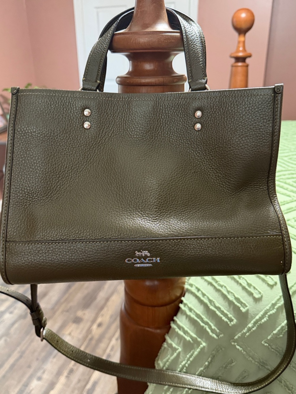 Coach Olive Pebbled Leather Messenger Bag with Removable Strap